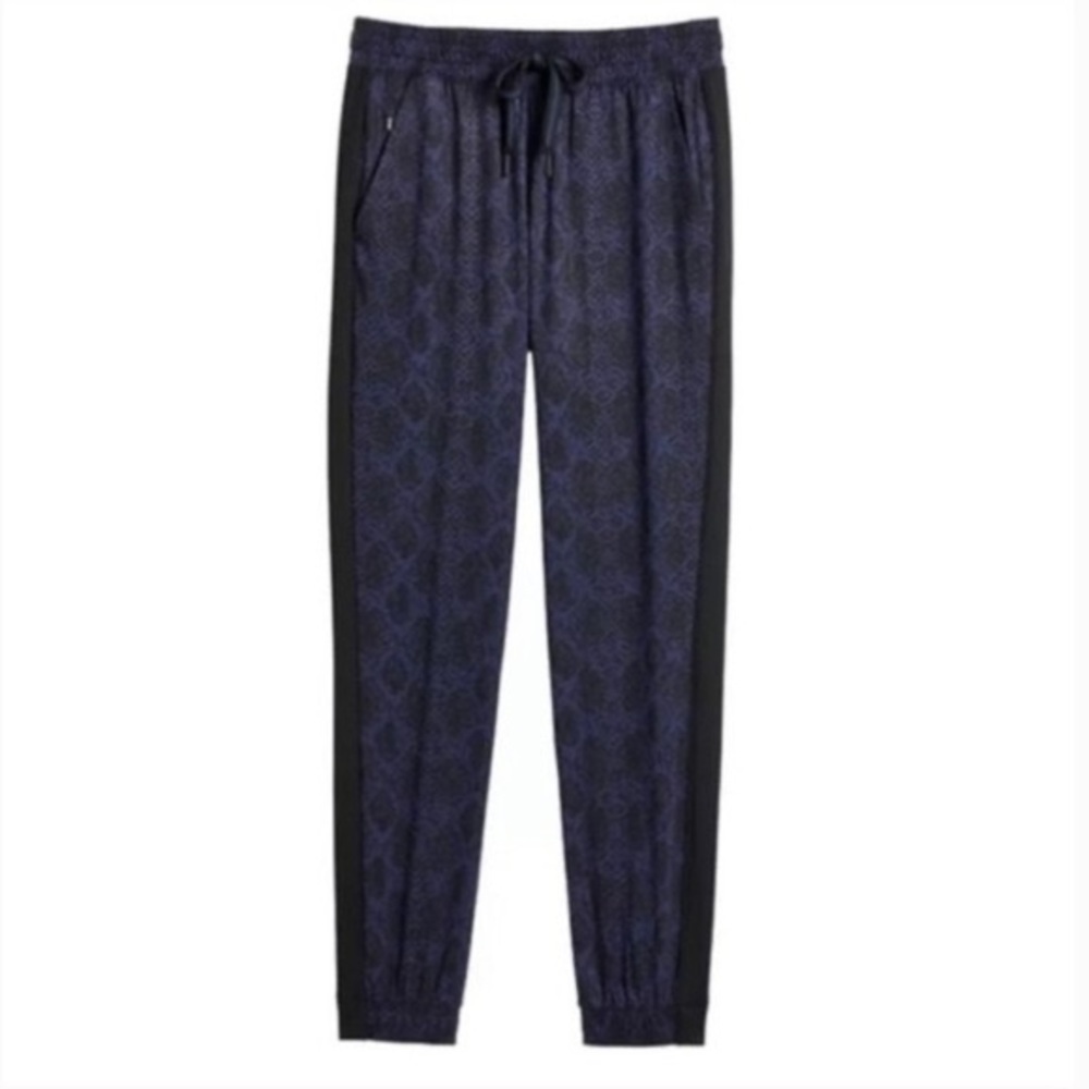 Athleta Brooklyn Joggers Blue Black Python Print Pants sz 4